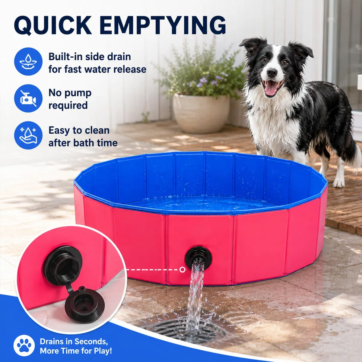 Piscina para perros, 100 x 30 cm, plegable con orificio de drenaje, piscina infantil para mascotas, piscina plegable, piscina para perros, piscina infantil robusta para perros y gatos