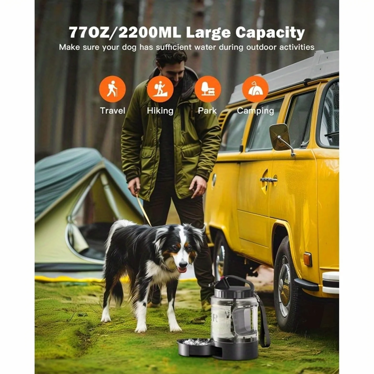 Botella de Agua para Perros 2200ml Mascotas Antifugas Material Alimentario Sin BPA para Exterior Senderismo Viaje(Black)