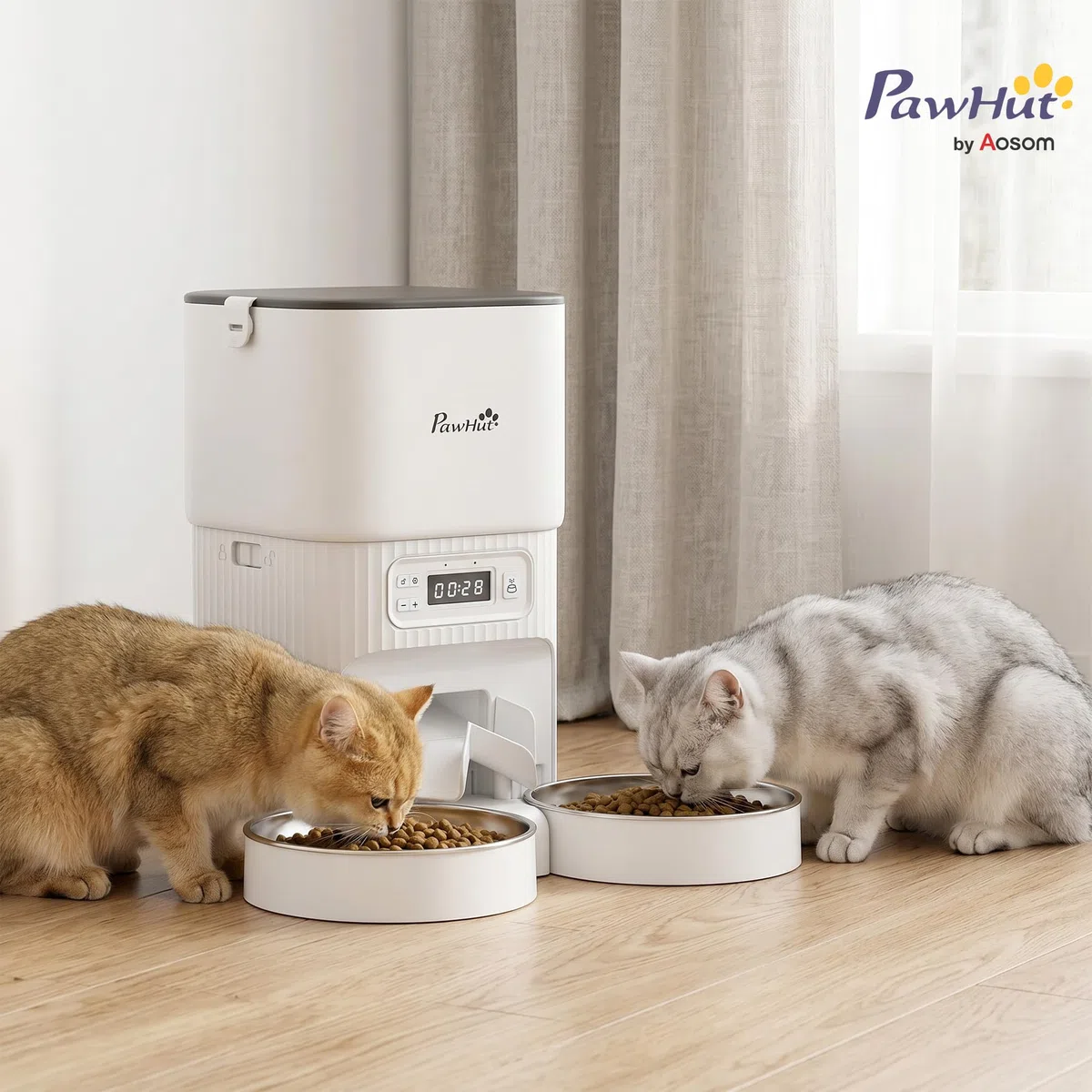 PawHut Comedero Gato Automático 4L para Gatos/Perros Antiatascos Blanco