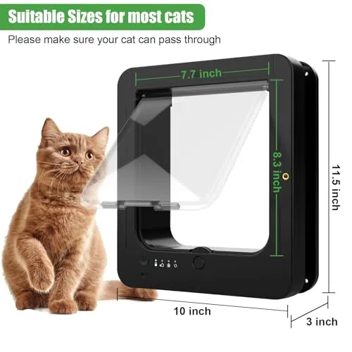 Solapa electrónica para gatos y exterior, solapa de microchip para gatos, con 2 collares de sensor y 1 control remoto, tamaño de apertura: 19 x 21 cm, para mascotas A