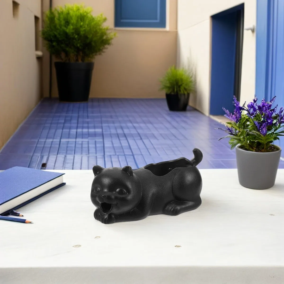 Dispositivo De Flujo De Agua para Acuario Escupidera De Cerámica Boquilla Figura De Gato para Decoración De Pecera Jardín o Interior