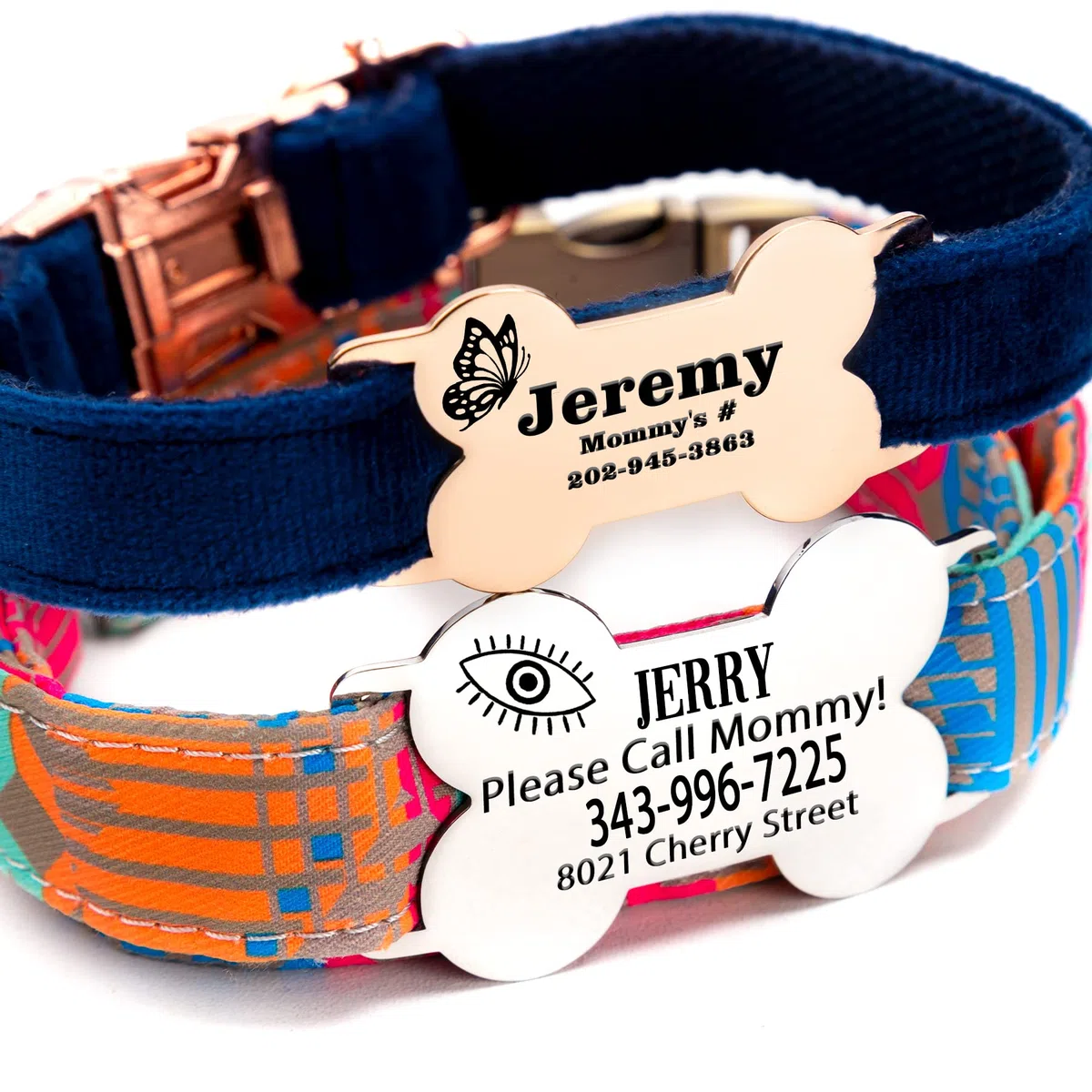 Etiquetas de perro personalizadas para mascotas, a prueba de masticación, etiqueta de nombre para collar grabada, de acero inoxidable, etiqueta de identificación personalizada de hueso