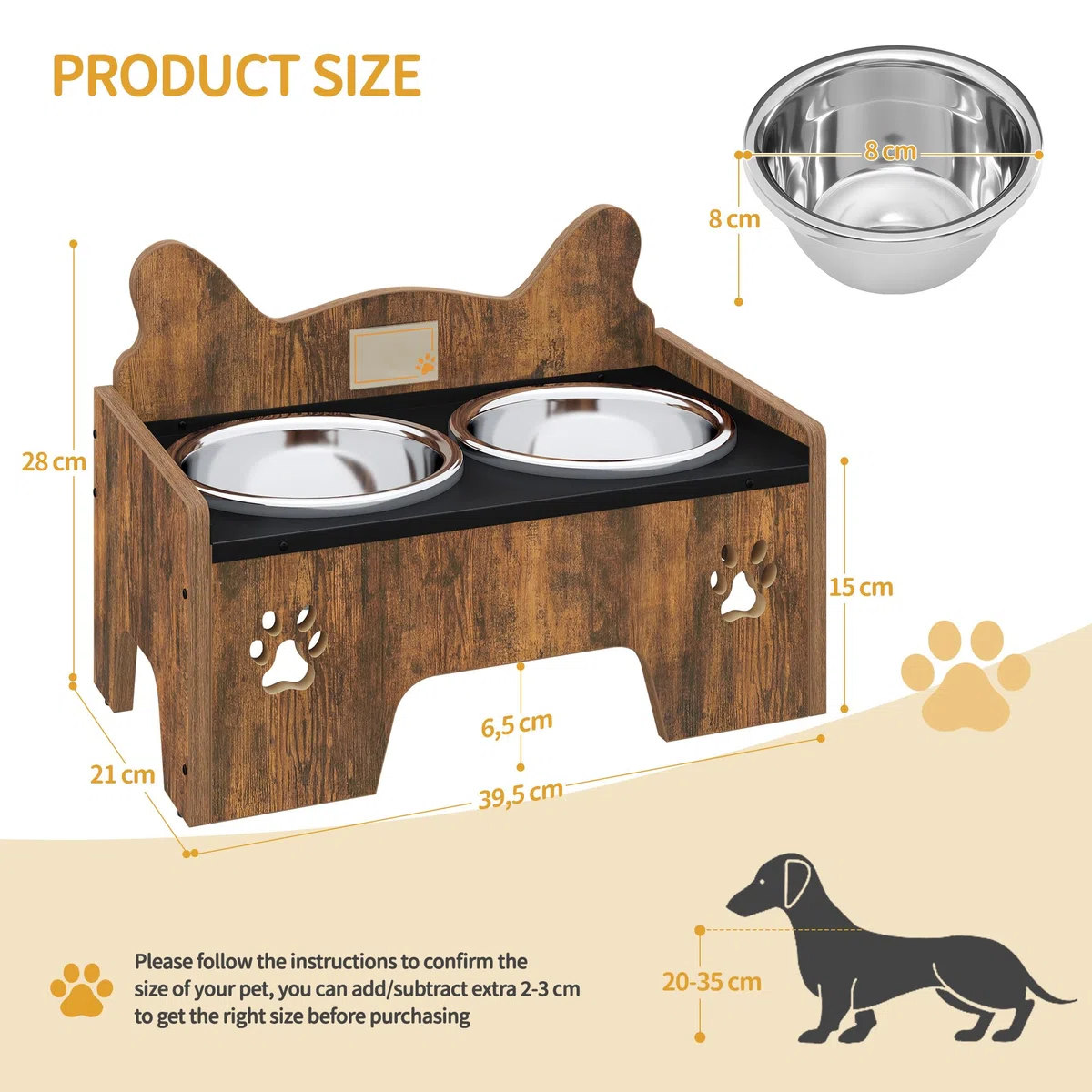 Hzuaneri Comedero Perro Elevado, Comedero Elevado Perro con 2 Cuencos de Acero, Antideslizante y a Prueba de Salpicaduras, Marrón y Negro PB01601B