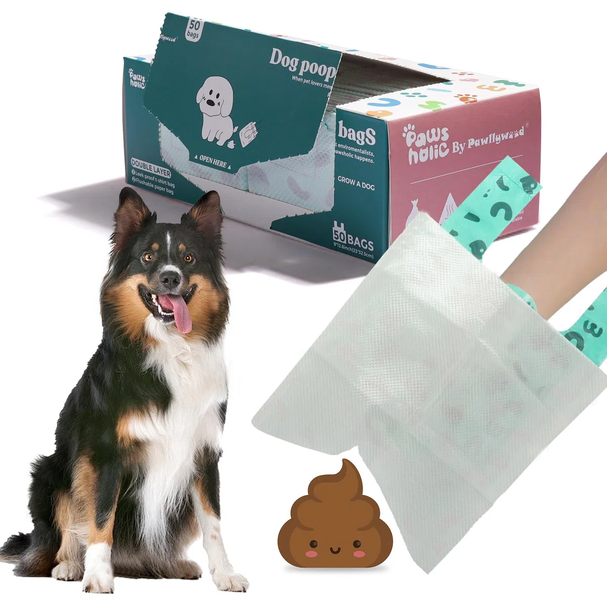 Bolsas para excrementos de perro de 2 capas con toallas de papel, 50 piezas, ultra gruesas y a prueba de fugas, no más sensación de calor y asco
