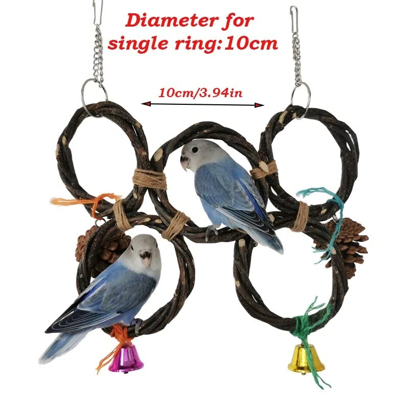 ArinkO Columpio de Madera para Loros con piñas para trepar y Tejer, Ideal para periquitos y cacatúas (Plata)