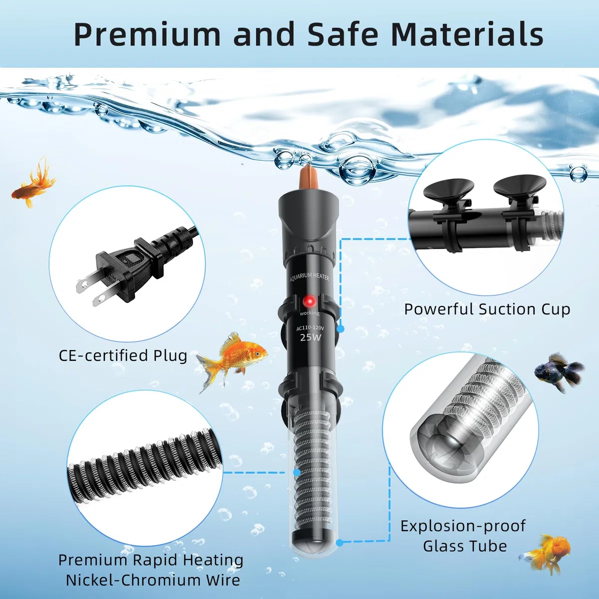 HiTauing Calentador de Acuario de 25 W/50 W/100 W/200 W/300 W, Calentador de pecera Ajustable con termómetro Digital, Calentador Sumergible de Tanque de Betta/Tortuga para Tanques de Agua Dulce y