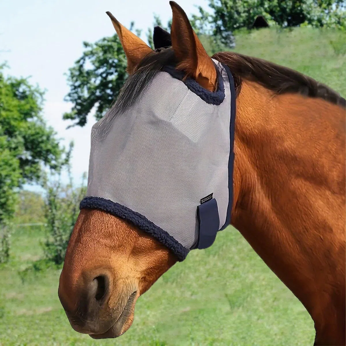 Máscara Antimoscas para Caballos, Protección Solar Facial, Malla PVC, Gris