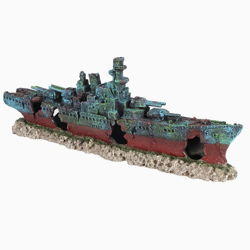 Cryfokt Adorno Colorido de Barco Hundido para Pecera, Material de Resina Seguro, Múltiples Agujeros para Ocultar Peces y Camarones