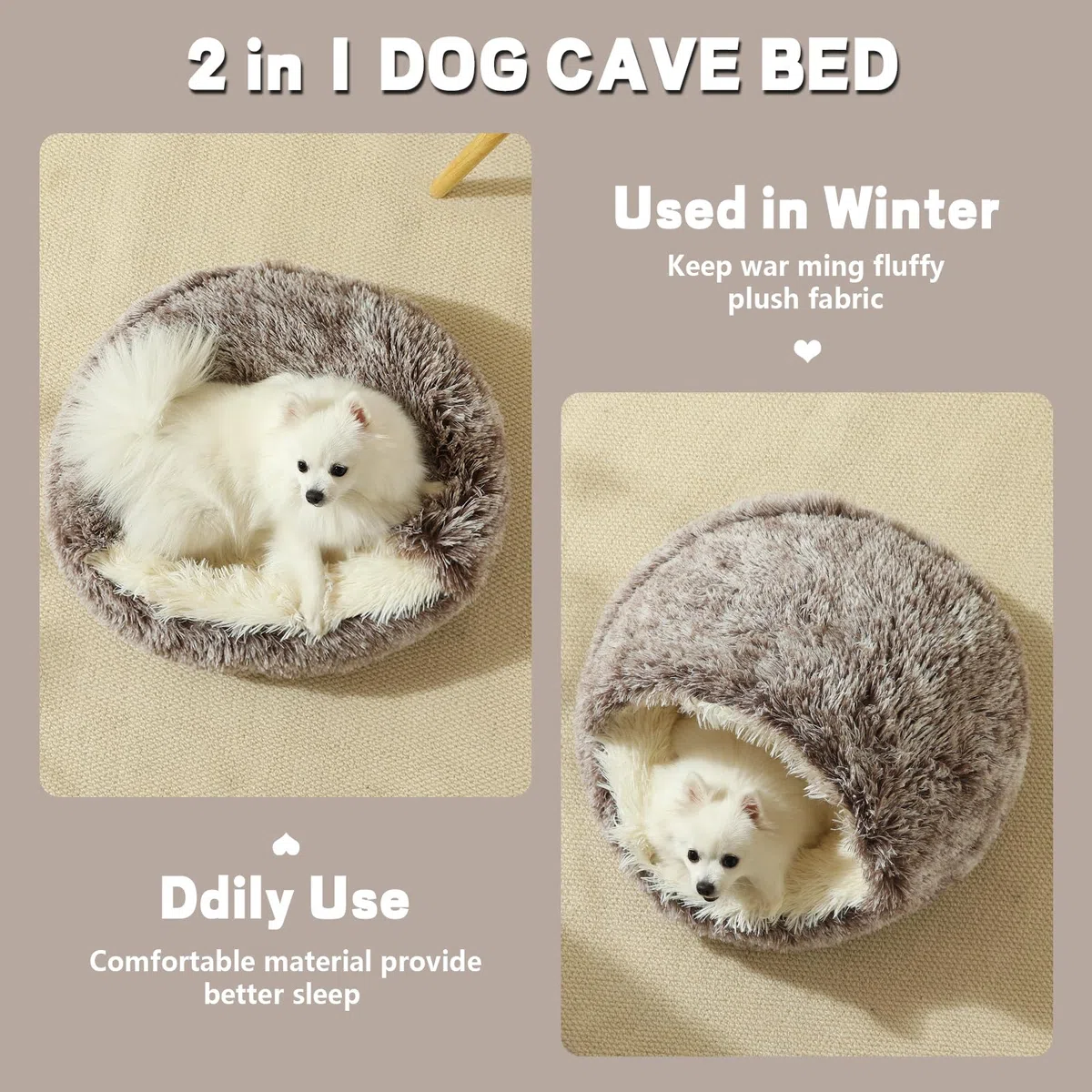 Cama tipo cueva para perros, cama lavable para perros pequeños y medianos con parte inferior antideslizante, marrón degradado, 70 cm