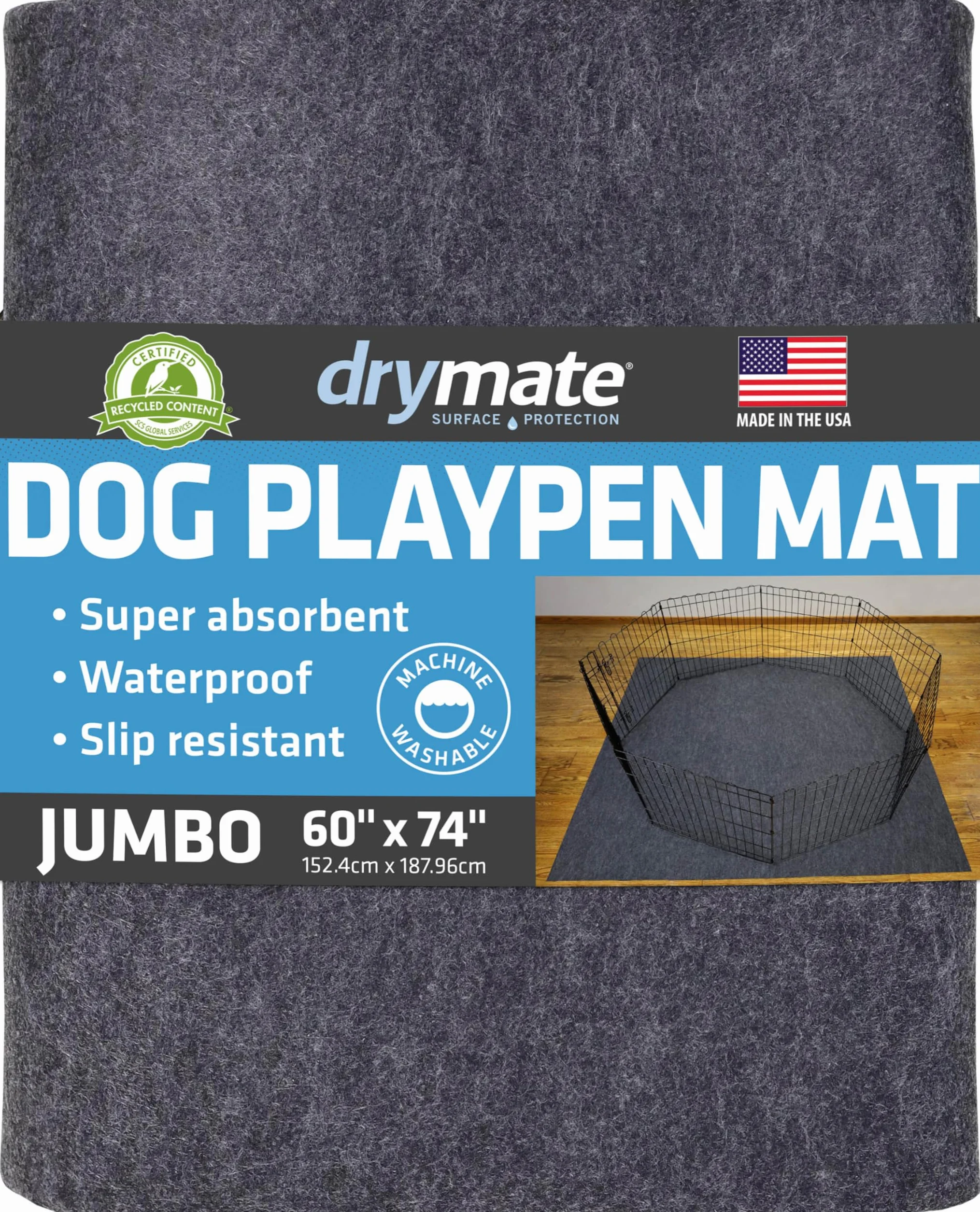 Drymate Tapete para corralito para Perros, Absorbente, Impermeable, Antideslizante, Lavable a máquina, tamaño XL (60 x 74 Pulgadas), Almohadilla Reutilizable para Cachorros para Entrenamiento, Parto,