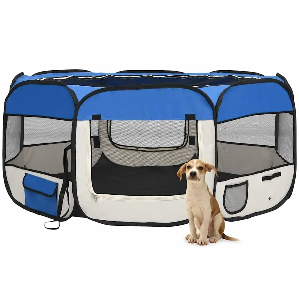Parque plegable para cachorros, 145 x 145 x 61 cm, marco de acero resistente y poliéster transpirable, con bolsa de transporte para jardín, camping, interior y exterior, valla para