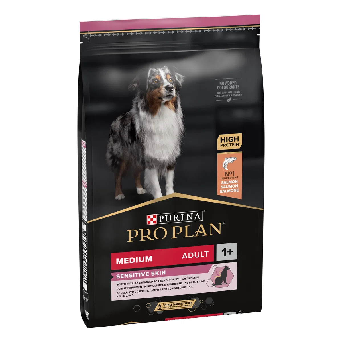 Pro Plan - Medium Adult Sensitive Skin con Optiderma, Rico en salmón – 7 kg – Pienso para Perros Adultos de tamaño Mediano