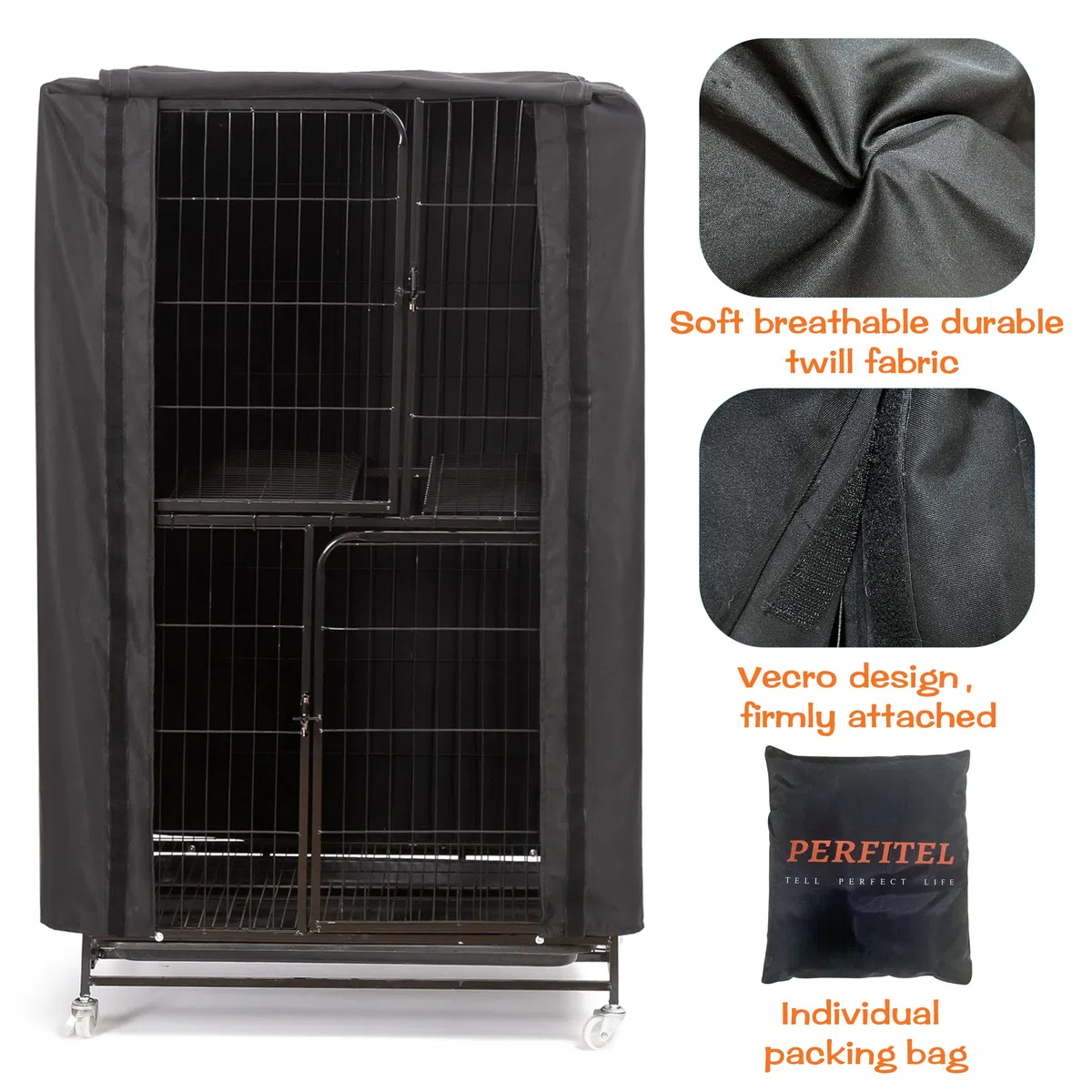 Funda grande para jaula de pájaros, color negro, opaca, para jaulas de pájaros | 31 x 21 x 52 pulgadas, material duradero y transpirable y lavable, crea un ambiente silencioso