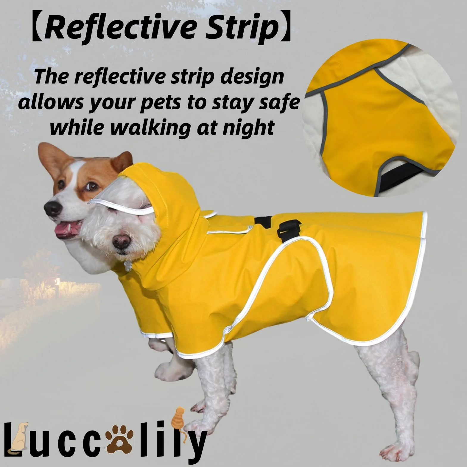 Chubasquero para Perro con Correa para el Vientre y Orificio de Correa, Ajustable, Tira Reflectante, Impermeable, Ligera, con Bolsa de Almacenamiento