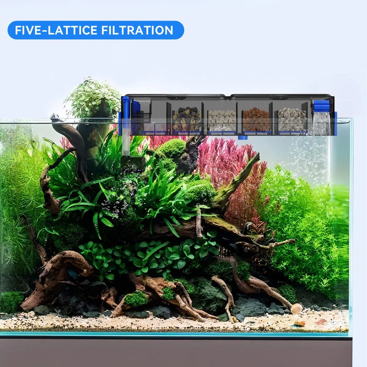 Filtro de Acuario Multicapa, Filtro de oxigenación de Cascada Colgante de filtrado Progresivo para pecera de 130L