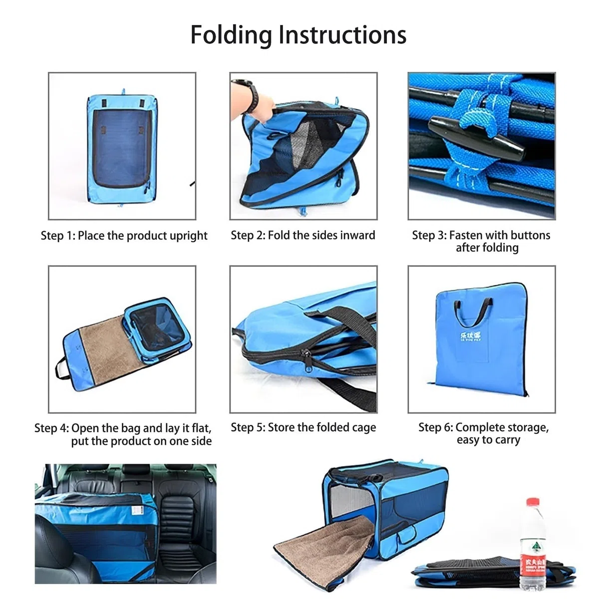 Caja plegable para perros y gatos para coche: caja de transporte para mascotas, viajes, portátil, segura, transpirable, para exteriores, con cinturón de seguridad (azul marino, 70 x 42 x 42 cm)