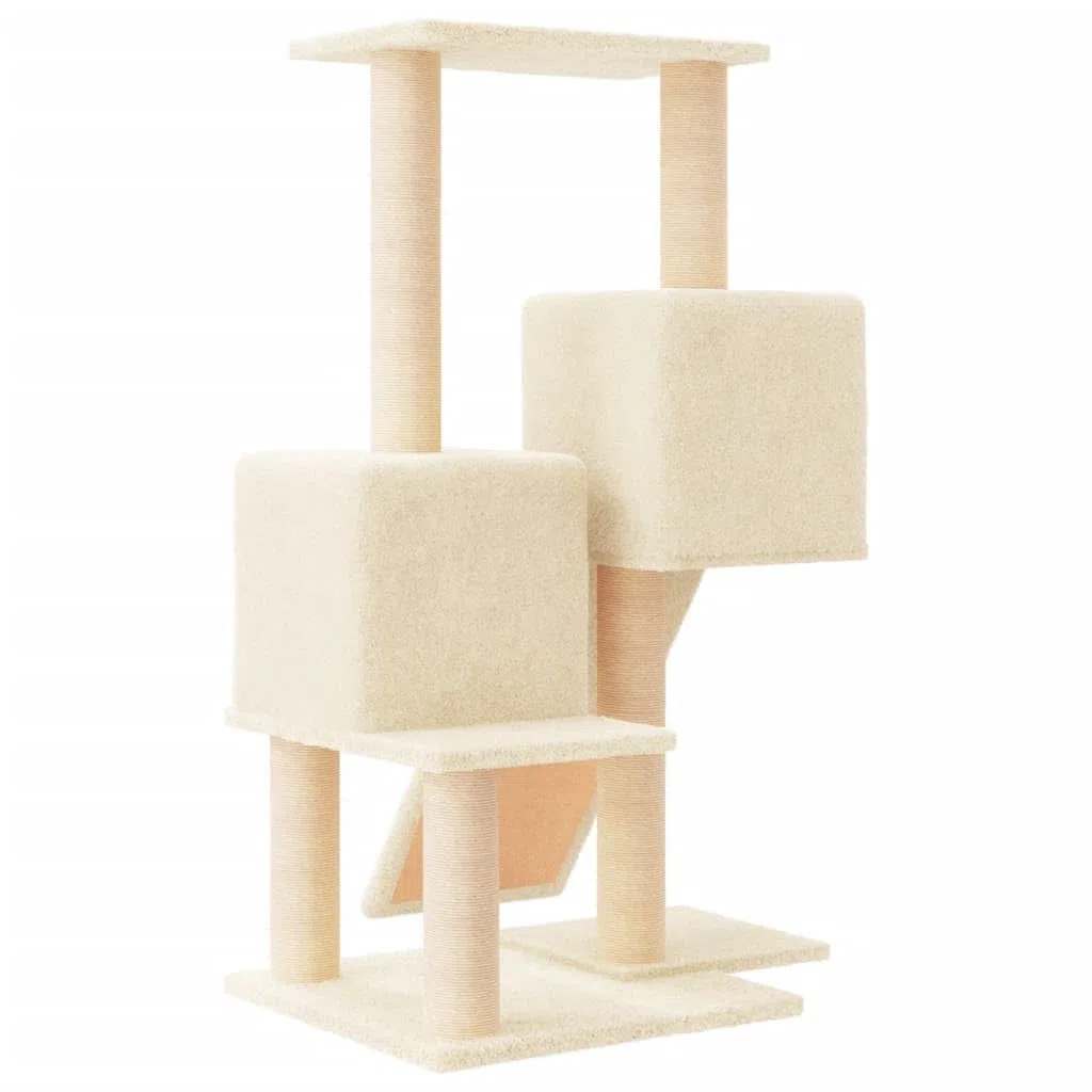 Rascador para gatos, rascador, árbol de escalada con tronco de sisal, plataforma, superficie de descanso, cueva y hamaca, crema, 61 x 55 x 82 cm, para escalada, rascar, descansar