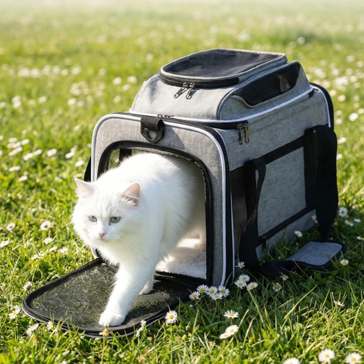Transportín Blando De Gatos Plegable Expandible de Laterales con Cierres de | Transportín de Viaje para casa paseos coche senderismo acampada y salidas