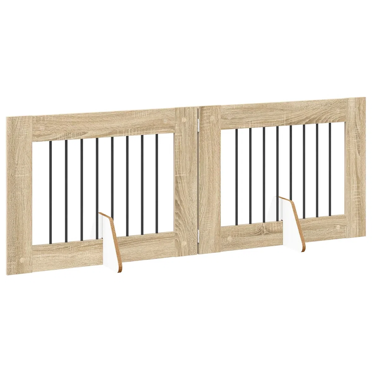 Mangloder - Portería plegable para perros con soporte, 2 piezas de roble Sonoma, material de madera, 160,5 cm de longitud total, plegable, interior, piso, rueda libre segura para perros, cachorros