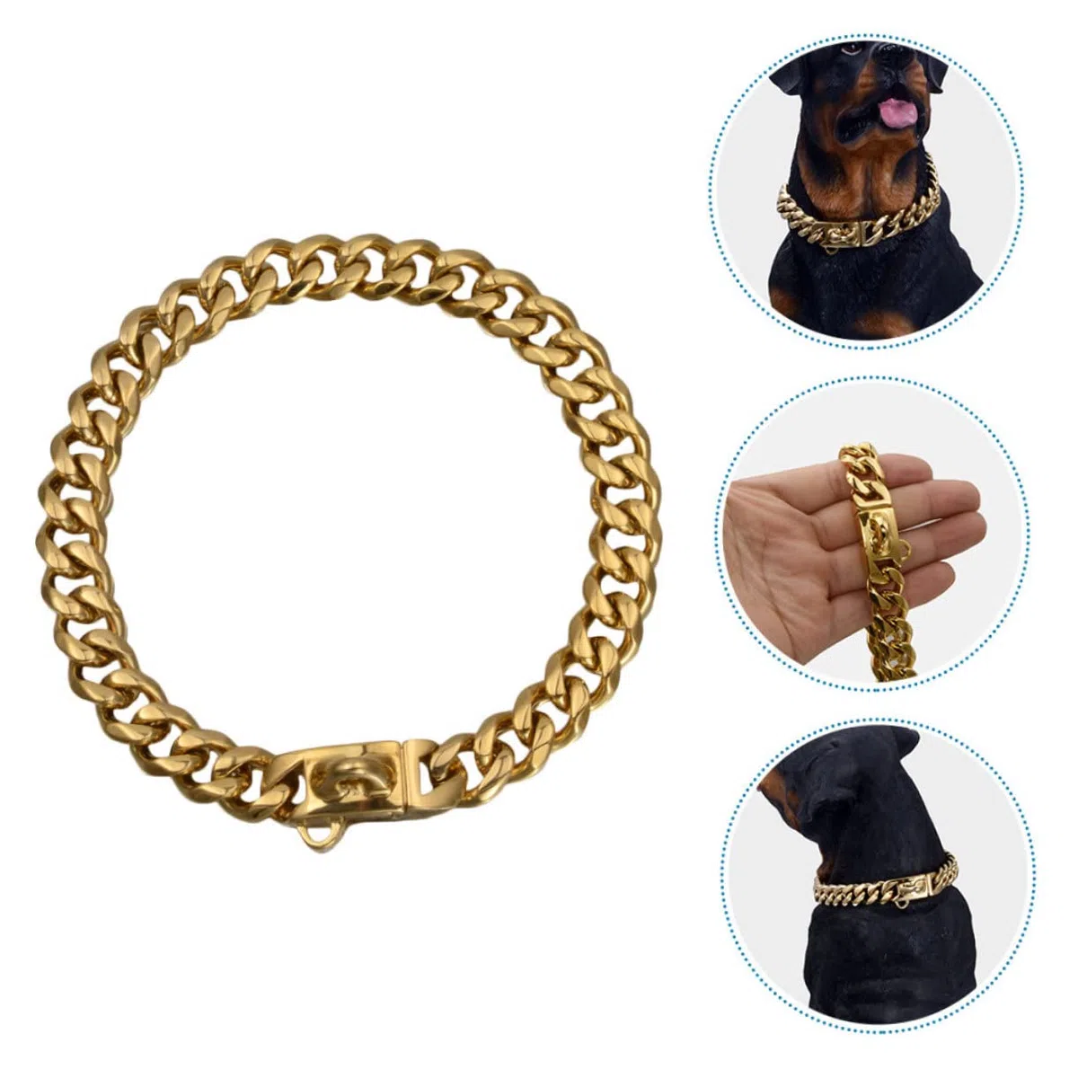 WOONEKY Collar para Perros Dorado de Acero Inoxidable, Resistente al Desgaste y Fácil de Limpiar, Accesorio Adecuado para Cachorros y Adiestramiento