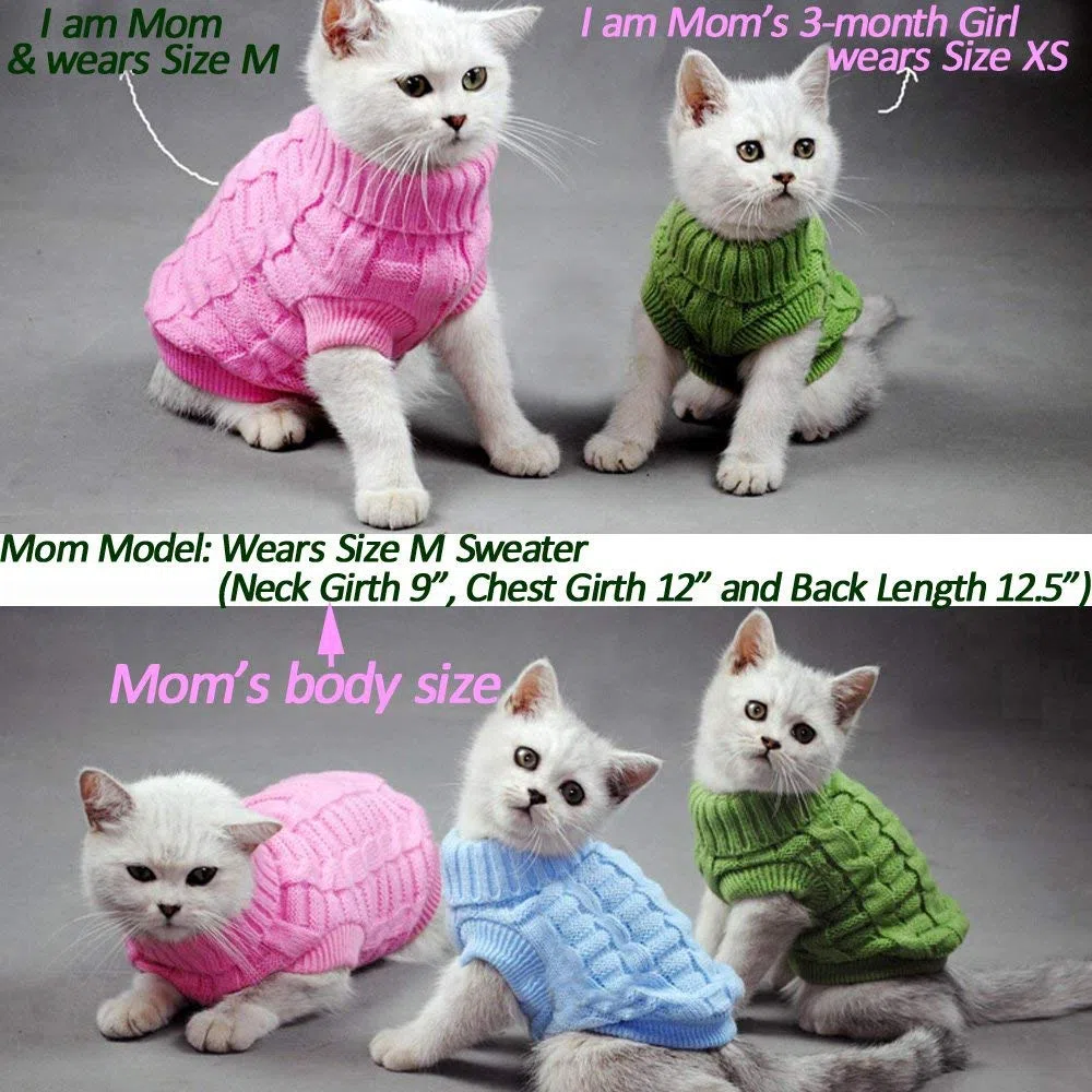 Suéter para Mascotas Bro'BearCable Knit Turtleneck para Perros y Gatos pequeños (Rosa, L)