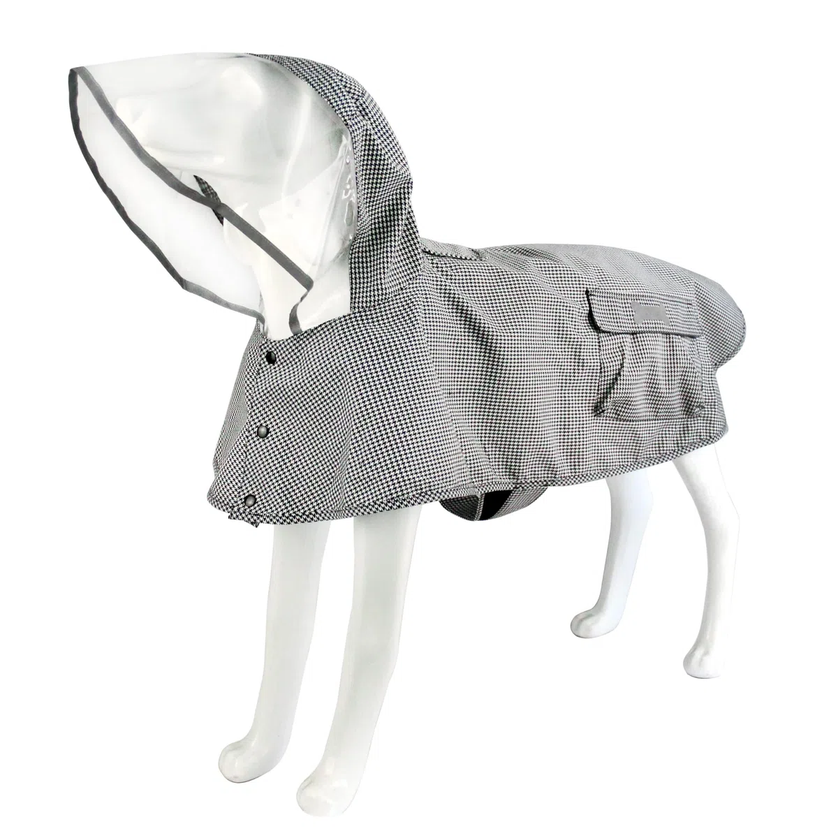 Impermeable para Perro, Ajustable, Reflectante, Ligero, Ropa de Lluvia para Mascotas con Capucha Poncho (M, Negro y Blanco)