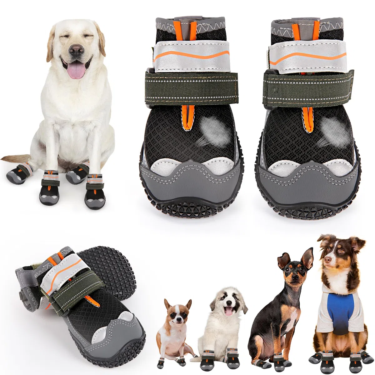Zapatos para Perros Grandes, tamaño #2 (Ancho 1.8 Pulgadas), Negro, 4 Unidades, Protege Las Patas de Superficies frías y Calientes, Proporciona tracción, Evita arañazos, Uso Durante Todo el