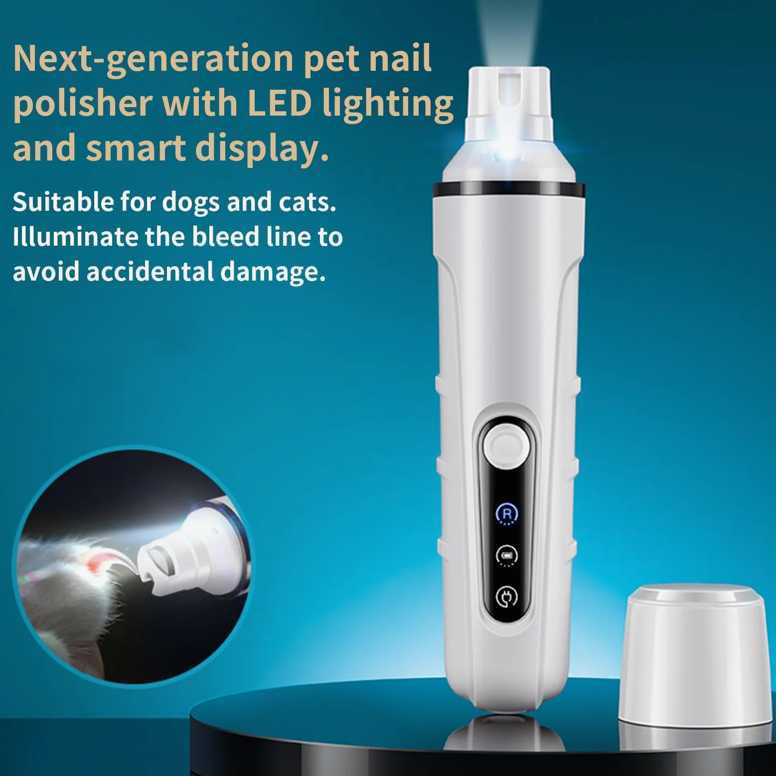 Cortauñas para Mascotas, Lima de uñas for Perros – con Luces LED eléctrica for Recargable por USB Cabezal Repuesto