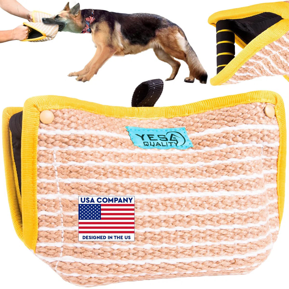 YES4QUALITY Cuña Duradera para mordeduras de Perro de 13 x 10 Pulgadas, Almohada Segura para mordeduras con 2 Asas cómodas y Fuertes, Juguete de Yute Resistente para Perros medianos a Grandes, Ideal
