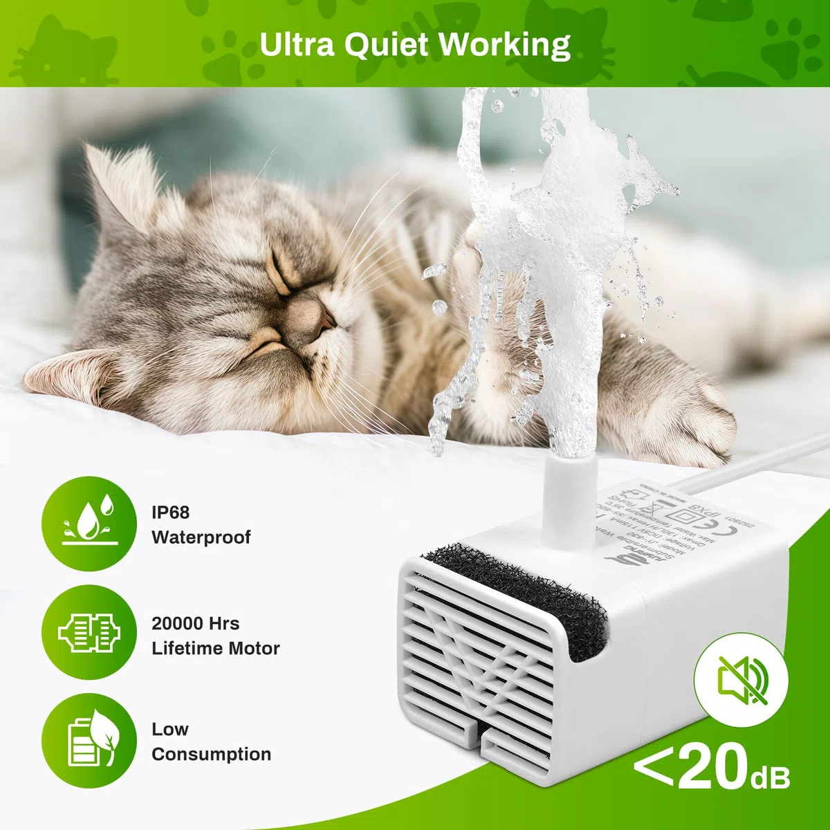 Bomba de fuente de agua para gatos, bomba de repuesto ultra silenciosa JY-830 para fuente de mascotas de acero inoxidable, motor USB de repuesto para dispensador de agua para gatos interiores