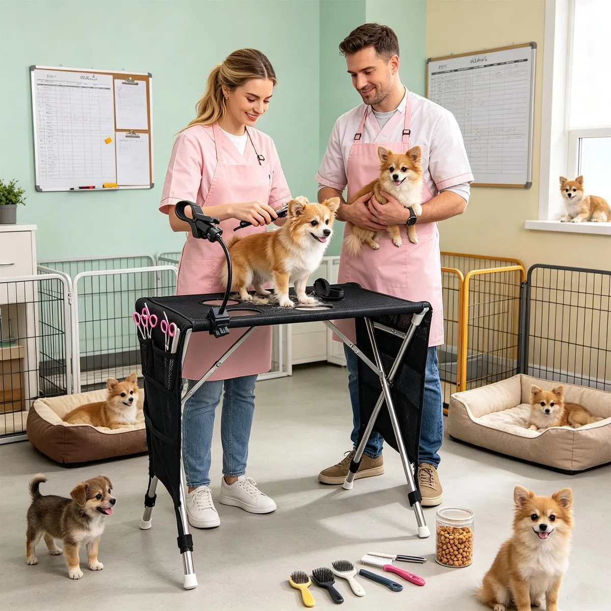 Mesa Peluquería Canina Soporte Baño Plegable Malla Transpirable Secado