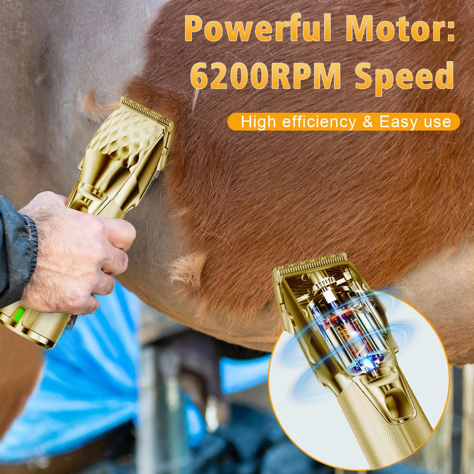 Cortapelos de caballos, kit de aseo inalámbrico con batería de 2500 mAh, máquina de corte corporal resistente de bajo ruido con pantalla LED para caballo, ganado, gato, perro con pelaje grueso