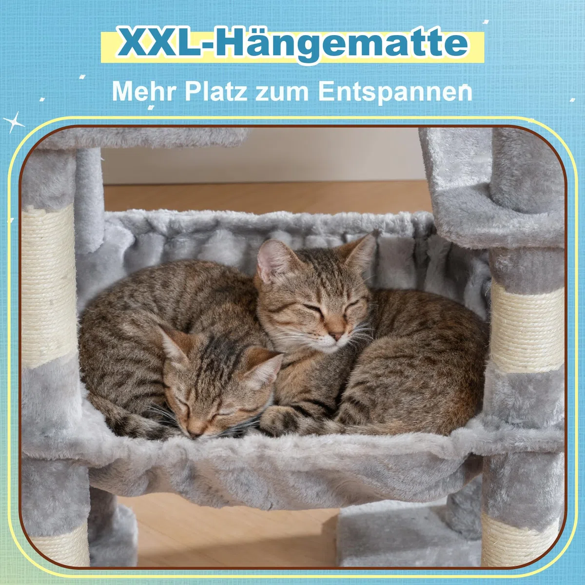 Hey-brother Árbol rascador para Gatos Grandes, 160 cm, 3 Camas, Hamaca Grande, Superficie de Descanso y Tabla rascadora de sisal, Gris Claro EMPJ081W