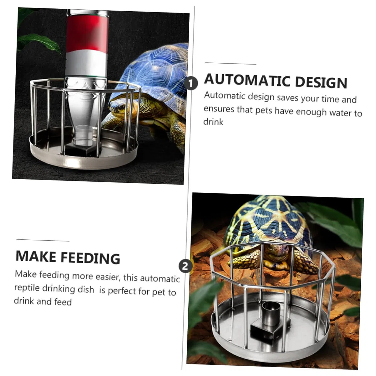 Bebedero Automático para Reptiles Plato de Agua de Acero Inoxidable Resistente Óxido Diseño Antivuelco para Tortugas y Mascotas Pequeñas Mantenimiento de Agua y Limpia