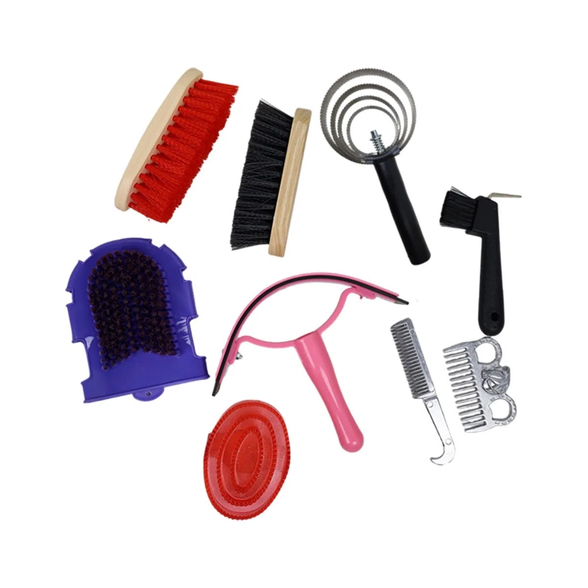 9 Piezas Cepillos para Cuidado Cepillo de Crin Peine Metálico de Goma Cepillo de Mano con Bolsa Impermeable y Mango de Madera Adecuado para Viajes Ecuestres