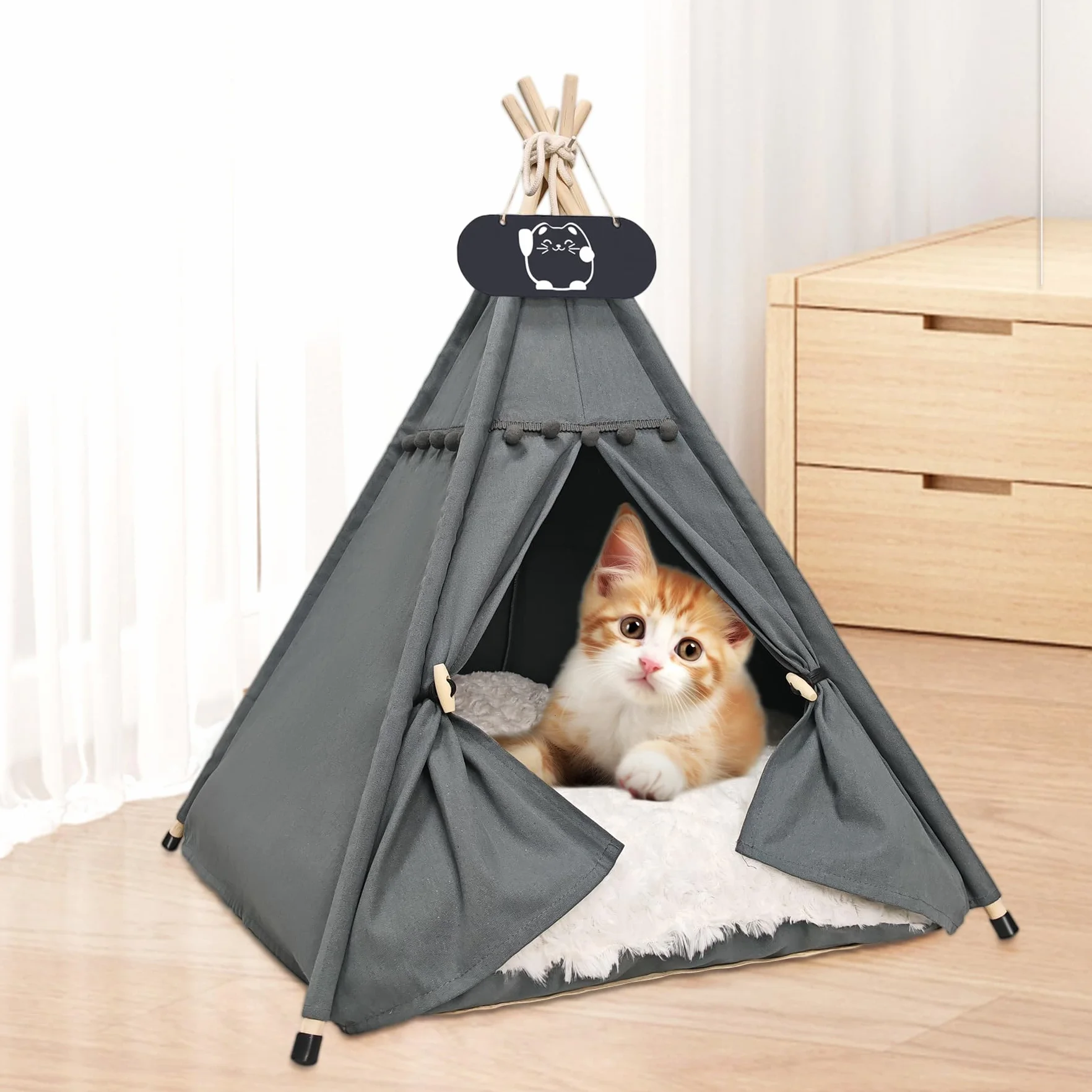 Tienda de campaña tipi para mascotas con cojín de doble cara, tienda para perros desmontable y lavable, lujosa cueva para perros, tienda para gatos y casas para mascotas 60x60x70cm