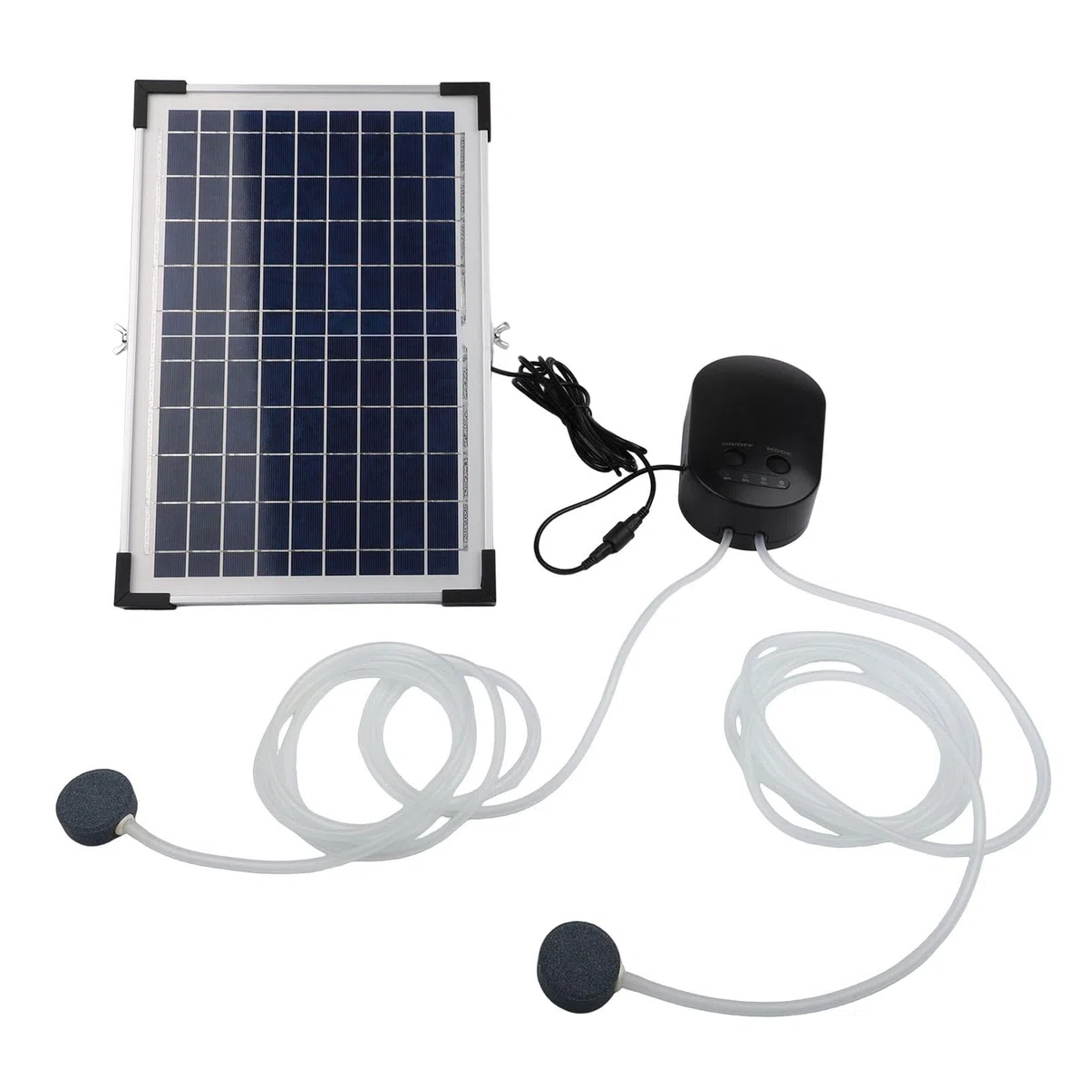 Whychstore Bomba solar de oxígeno de 15 W con batería de respaldo de 7,4 V y 4400 mAh, 3 modos ajustables y piedras de aire duales, para peceras, estanques, baños de pájaros