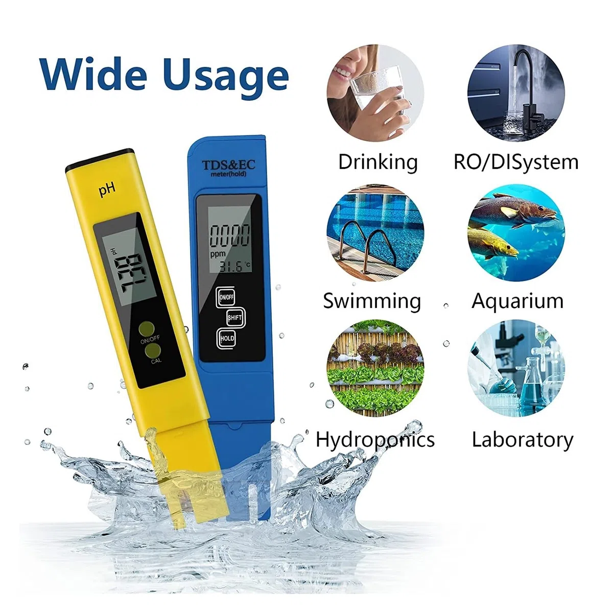 Medidor Agua Medidor TDS Digital Water Tester 0-14 PH Meter 0-9990ppm & EC LCD Pureza del Agua PPM Filtro De Acuario con Baterías Multiusos Preciso Fácil(PH TDS Blue Battery)