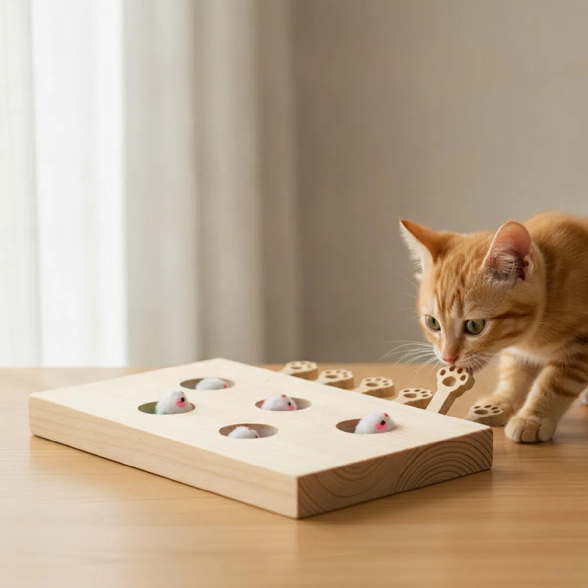 Caja Juego con Palancas Pata Juguete Interactivo Estimulante para Gatos, Juguete Interactivo De Madera para Gatos con Diseño De Muñeco