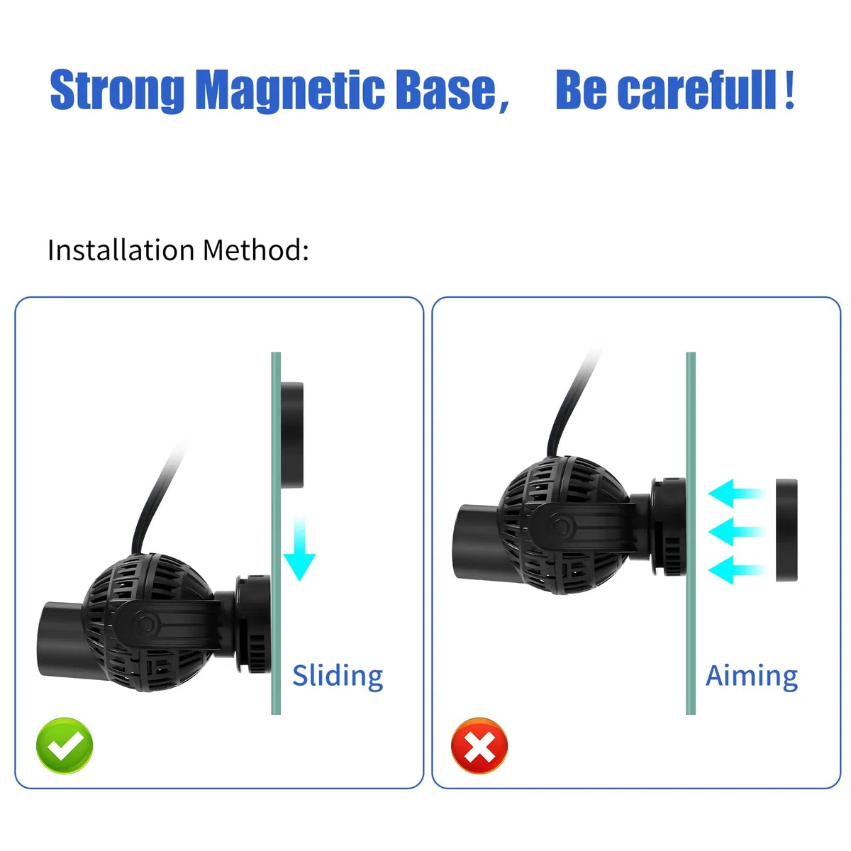 AQUANEAT Bomba de circulación para acuario Wavemaker, 1600 GPH Bomba de potencia para tanque de peces, bomba de agua sumergible, base magnética
