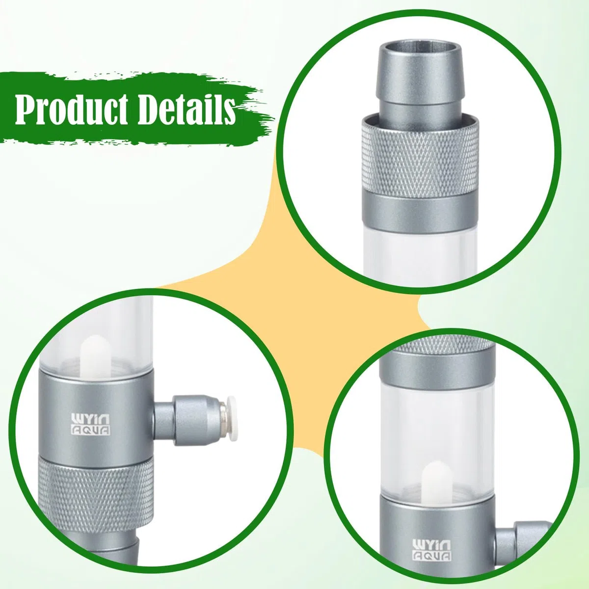 Difusor de CO2 para Acuario de Burbujas de Aluminio Y Acrílico con Ventana Transparente Diseño Compacto Y Conexión Rápida Adecuado, Wy500120