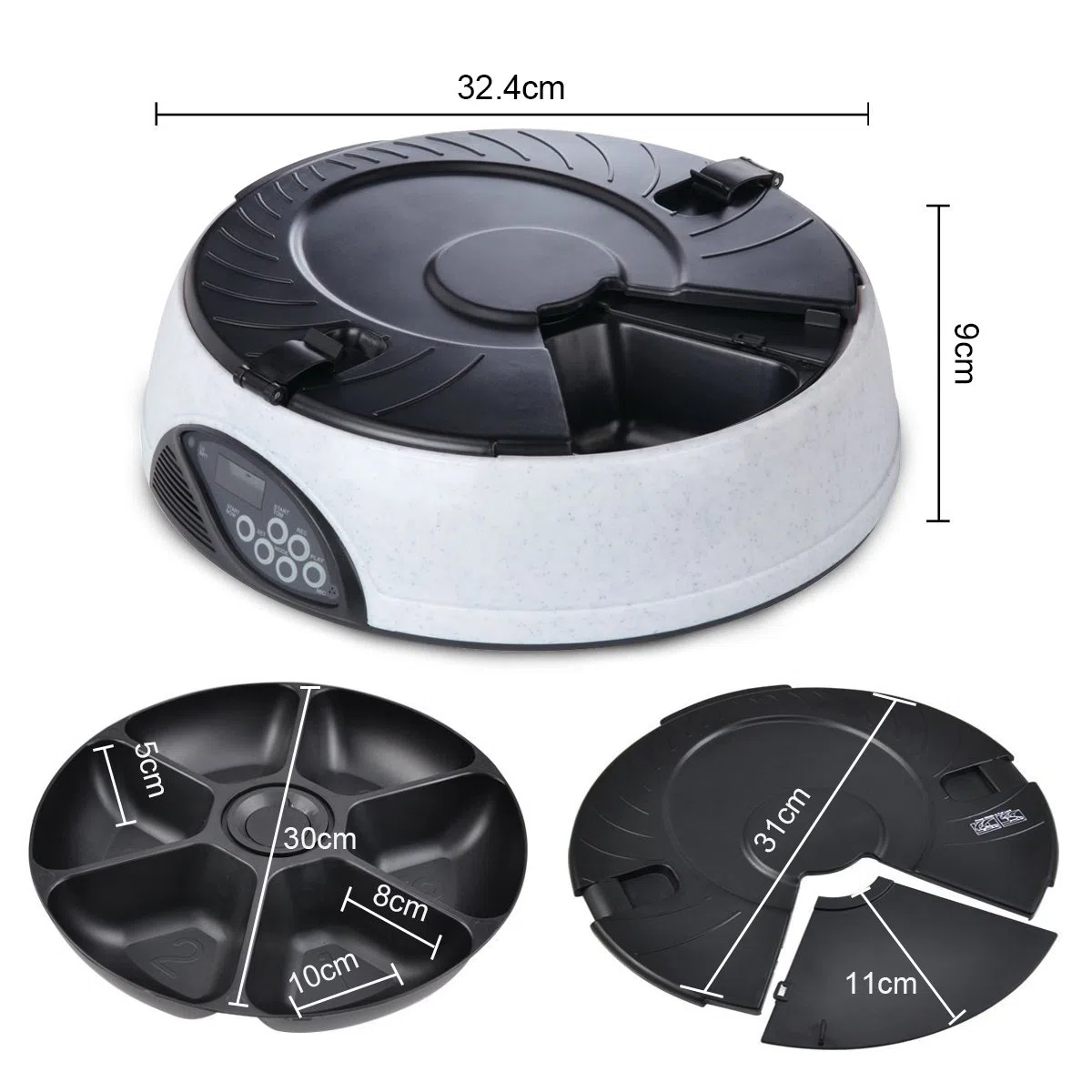 PETCUTE Comedero automático de gatos y dispensador de alimentos para mascotas con grabadora de voz (6 comidas / día programable) Blanco