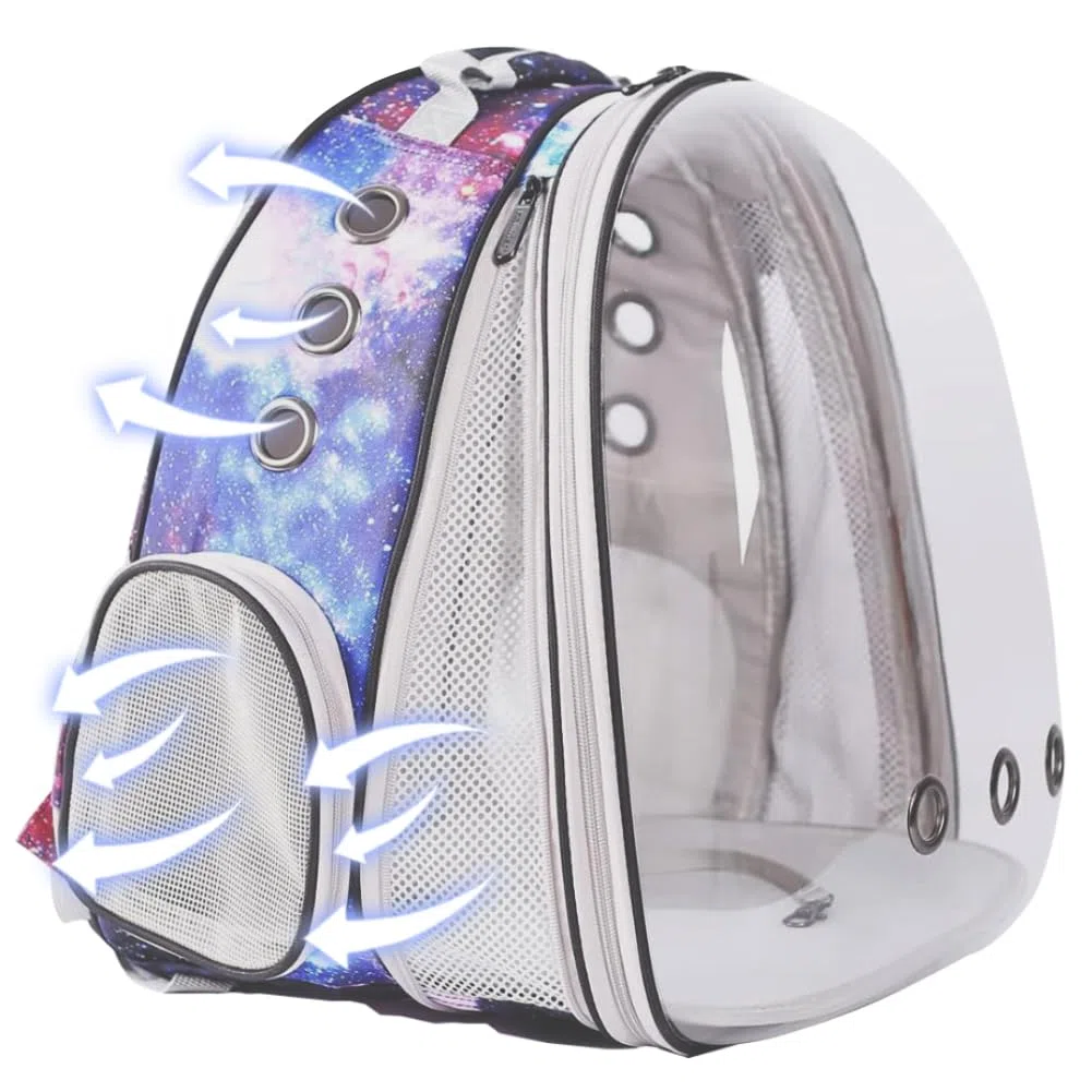 Galaxy Blue Cat Bubble Mochila, extensión frontal, cápsula espacial, astronauta, ventana transparente, para gatos grandes de hasta 20 libras, bolsa de transporte veterinaria, aprobada por aerolíneas