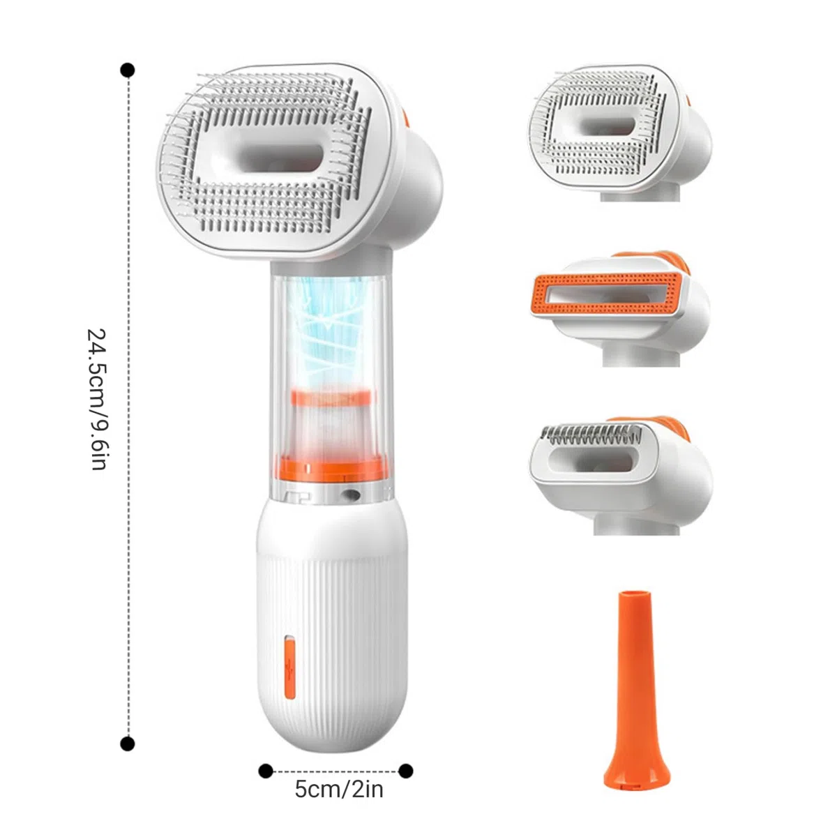 Cepillo de aspiradora para perros, 4 en 1, aseo de mascotas para perros y gatos con autolimpieza, diseño inalámbrico, herramienta de aseo para pelo corto y mediano
