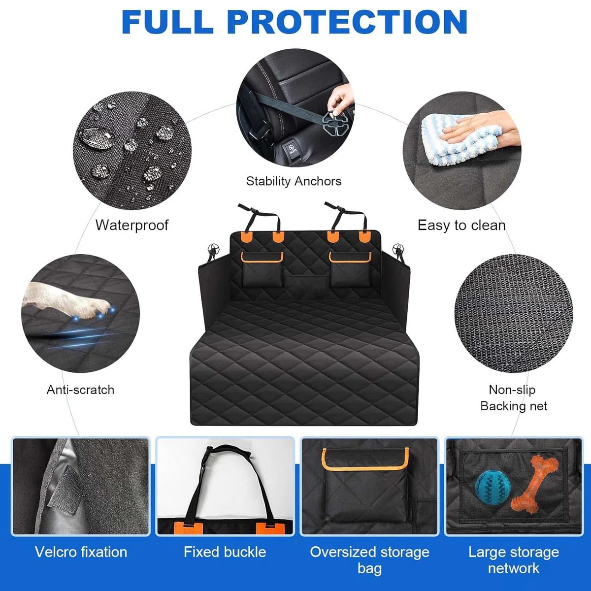 Funda Coche Perro para Ford Puma/Taurus, Tela Oxford Impermeable 600D Funda Maletero Coche Perros Resistente A Los Arañazos Manta Perro Coche,Orange