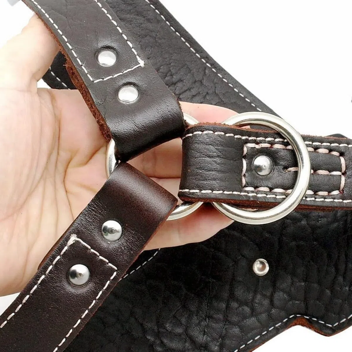 Arnés para Perro de Alta Resistencia Sin Tirones para Perros Grandes Arnés Chaleco Acolchado de Cuero Suave Ajustable con Asa 2 Anillos Metálicos para Razas Gigantes,XXL