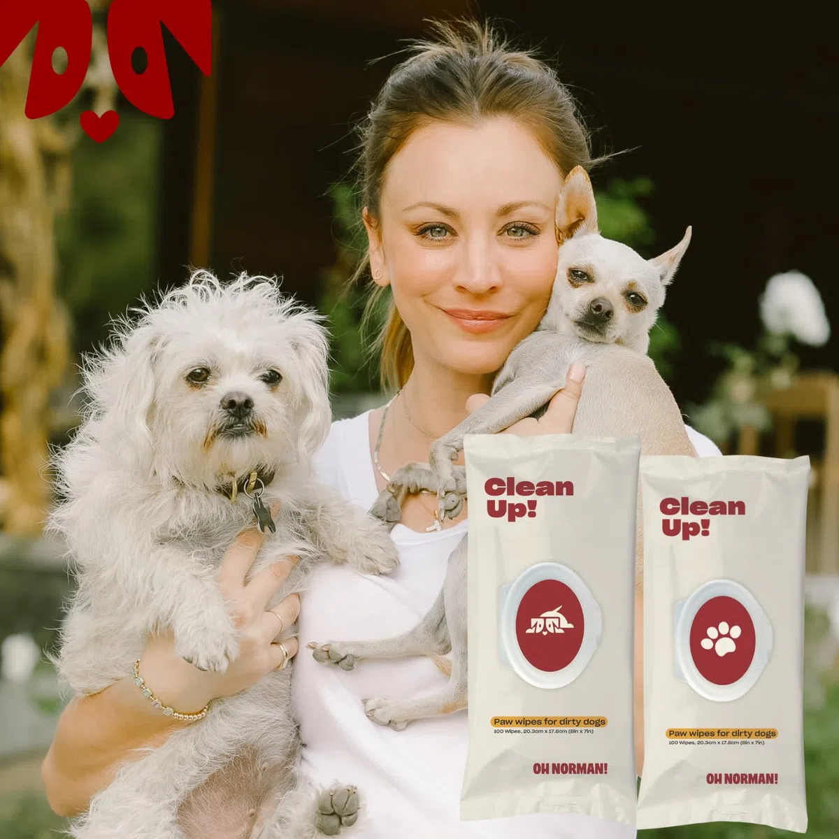 OH NORMAN! Toallitas Clean Up Paw para perros (8 x 7) de Kaley Cuoco, toallitas suaves para el aseo de mascotas, a base de plantas y sin perfume, 100 unidades