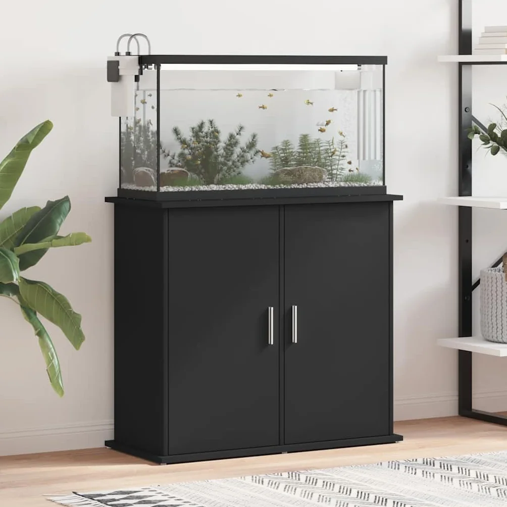 vidaXL Soporte para Acuario Madera de ingeniería Negro 81x36x73 cm, Mueble para pecera, Armario para Acuario, Soporte de Madera para pecera