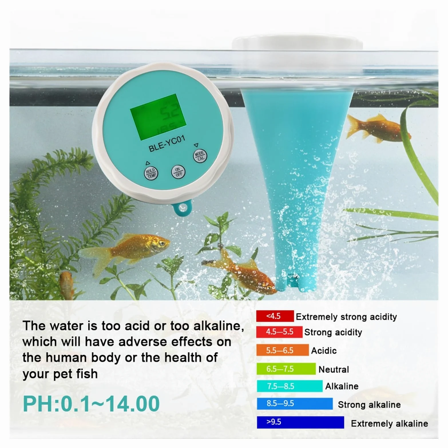Medidor de pH Detector de Calidad del Agua 6 en 1, PH EC TDS ORP, Temperatura, Cloro, Pantalla aplicación, Probador Calidad Agua Piscina multifunción