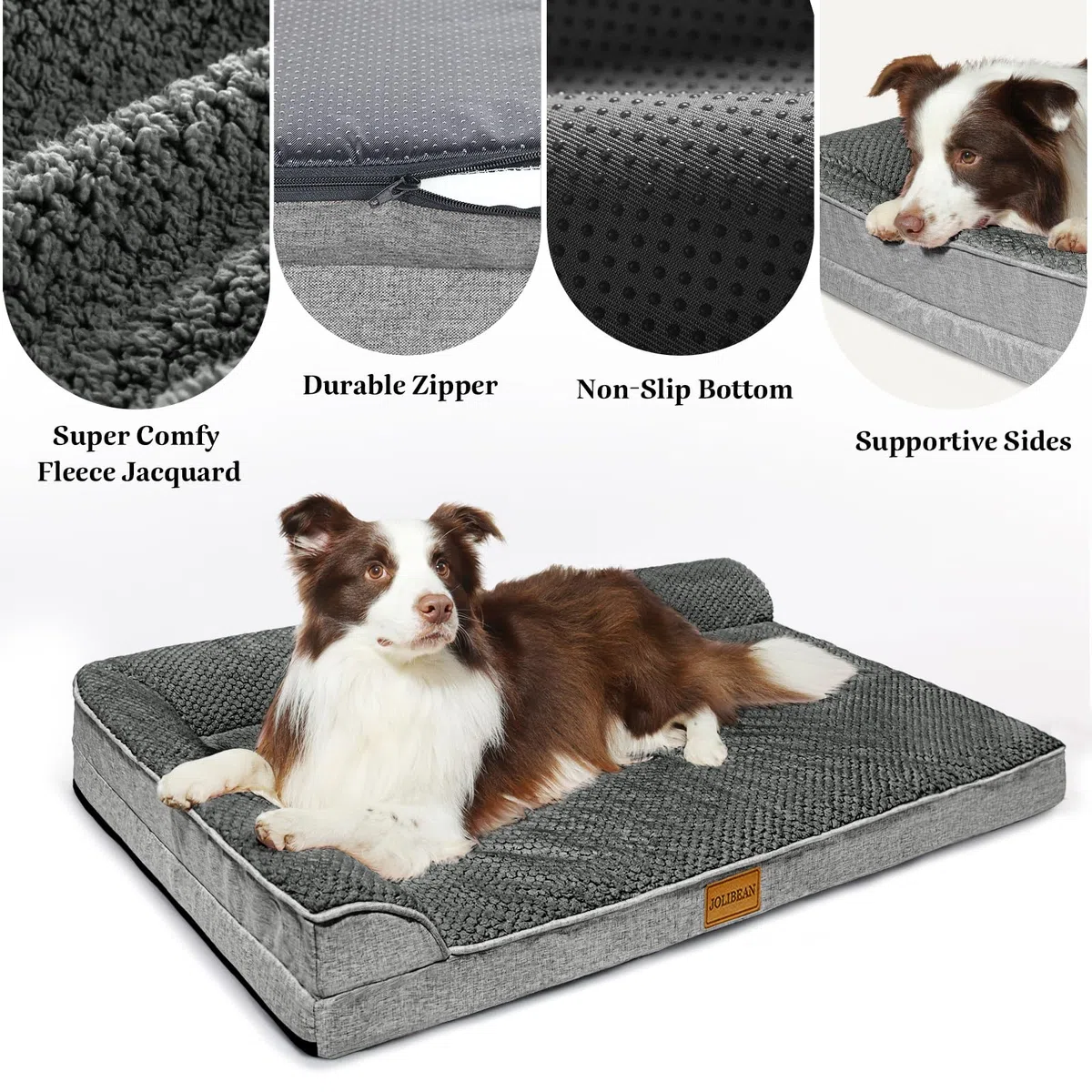 Cama Perro Jacquard Extra Grande Ortopédica, Colchoneta Perro con Espuma De Caja De Huevos de L, Sofá Perro con Impermeable Lavable Desenfundable, 122x76cm, Gris